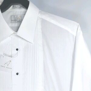 Neil Allyn Tuxedo Shirt‎ 100% Cotton Laydown Collar 1/4" Pleats Barrel Cuffs NEW